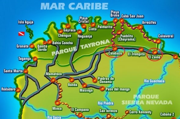 mapa turistico del parque tayrona  Santa Marta